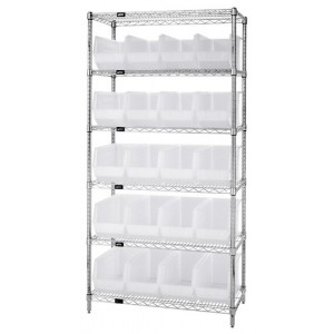 Wire Shelving Unit with Clear-View Bins - Complete Package 18" x 36" x 74"