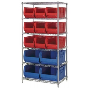 Quantum chrome wire units with hulk 30" containers 36" x 30" x 74" Blue