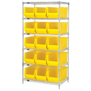 Quantum chrome wire units with hulk 30" containers 36" x 30" x 74" Yellow
