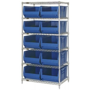 Quantum chrome wire units with hulk 30" containers 36" x 30" x 74" Blue