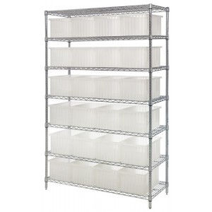 wire shelving unit with Clear-View dividable grid containers - complete package 48" x 18" x 74"