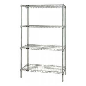 Quantum wire shelving 4-shelf starter units - stainless steel 12" x 36" x 74"