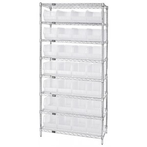 Wire Shelving with Clear-View Bins - Complete Package 14" x 36" x 74"