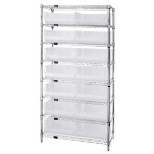 Wire Shelving and Clear-View Bin System - Complete Package 14" x 36" x 74"