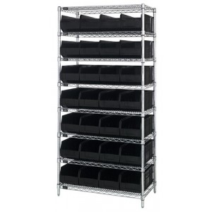 Stackable shelf bin wire shelving packages 12" x 36" x 75" Black