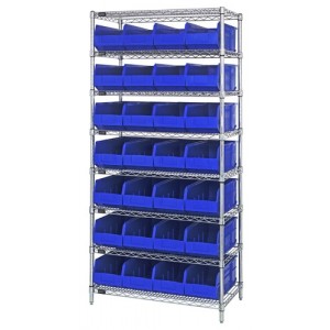 Stackable shelf bin wire shelving packages 12" x 36" x 75" Blue