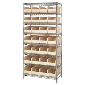 Stackable shelf bin wire shelving packages 12" x 36" x 75" Ivory