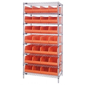 Stackable shelf bin wire shelving packages 12" x 36" x 75" Orange