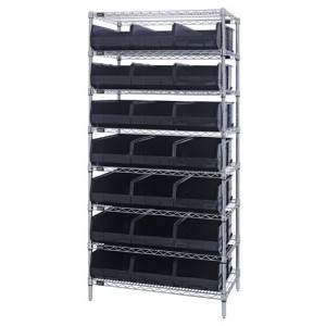 Stackable shelf bin wire shelving packages 12" x 36" x 75" Black