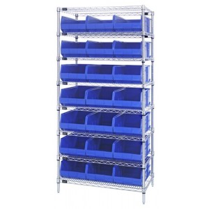 Stackable shelf bin wire shelving packages 12" x 36" x 75" Blue