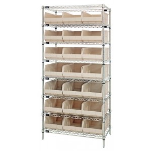 Stackable shelf bin wire shelving packages 12" x 36" x 75" Ivory