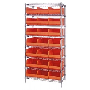 Stackable shelf bin wire shelving packages 12" x 36" x 75" Orange