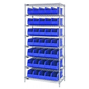 Stackable shelf bin wire shelving packages 14" x 36" x 74" Blue