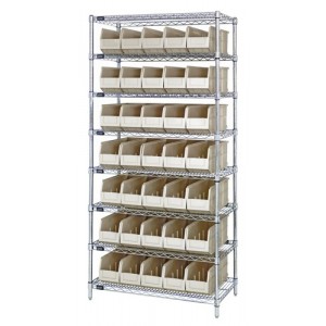 Stackable shelf bin wire shelving packages 14" x 36" x 74" Ivory