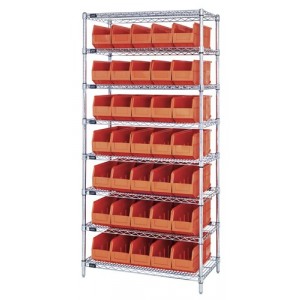 Stackable shelf bin wire shelving packages 14" x 36" x 74" Orange