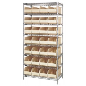 Stackable shelf bin wire shelving packages 14" x 36" x 74" Ivory