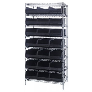 Stackable shelf bin wire shelving packages 14" x 36" x 74" Black