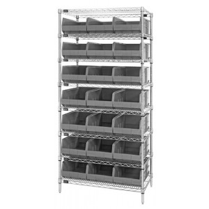 Stackable shelf bin wire shelving packages 14" x 36" x 74" Gray