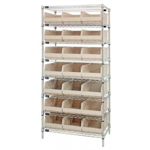 Stackable shelf bin wire shelving packages 14" x 36" x 74" Ivory