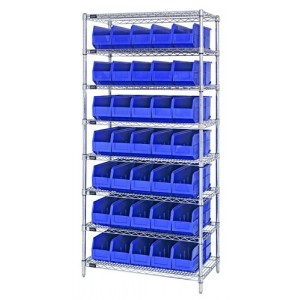 Stackable shelf bin wire shelving packages 18" x 36" x 74" Blue