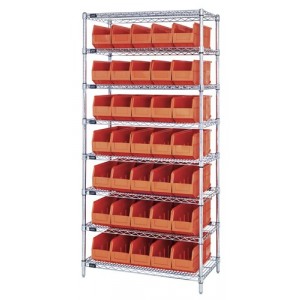 Stackable shelf bin wire shelving packages 18" x 36" x 74" Orange