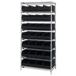 Stackable shelf bin wire shelving packages 18" x 36" x 74" Black