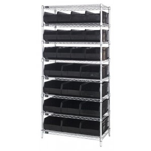 Stackable shelf bin wire shelving packages 21" x 36" x 74" Black