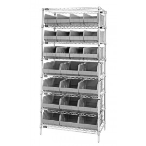 Stackable shelf bin wire shelving packages 21" x 36" x 74" Gray