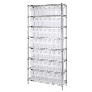 Wire shelving units with clear-view store-max 8" shelf bins 