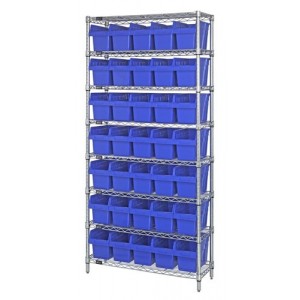 Quantum wire shelving units with store-max 8" shelf bins 