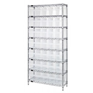 Wire shelving units with clear-view store-max 8" shelf bins 