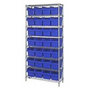 Quantum wire shelving units with store-max 8" shelf bins 