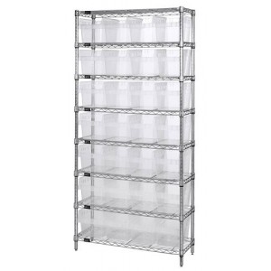 Wire shelving units with clear-view store-max 8" shelf bins 