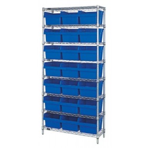 Quantum wire shelving units with store-max 8" shelf bins 