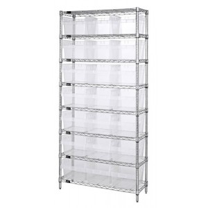 Wire shelving units with clear-view store-max 8" shelf bins 