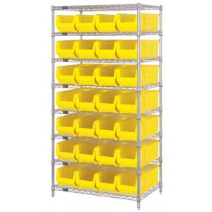 Wire Shelving with Bins - Complete Package 36" x 24" x 74" Yellow
