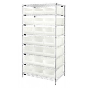 Wire Shelving Unit with Clear-View Bins - Complete Package 24" x 36" x 74"