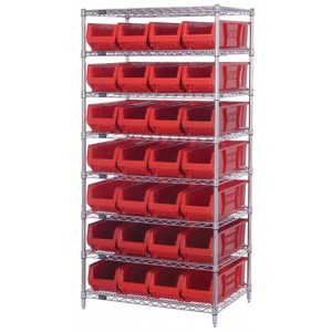 Quantum chrome wire units with hulk 30" containers 36" x 30" x 74" Red