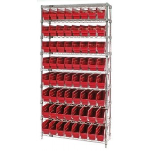 Wire Shelving Shelf Bin System - Complete Wire Package 12" x 36" x 74" Red