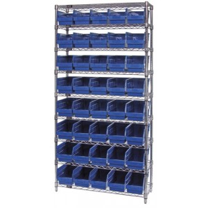 Wire Shelving Shelf Bin System - Complete Wire Package 12" x 36" x 74" Blue