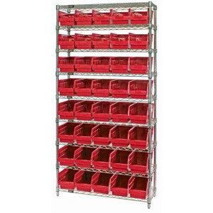 Wire Shelving Shelf Bin System - Complete Wire Package 24" x 36" x 74" Red