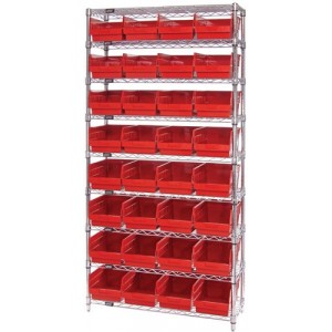 Wire Shelving Shelf Bin System - Complete Wire Package 12" x 36" x 74" Red