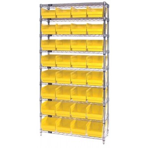 Wire Shelving Shelf Bin System - Complete Wire Package 12" x 36" x 74" Yellow