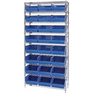 Wire Shelving Shelf Bin System - Complete Wire Package 24" x 36" x 74" Blue