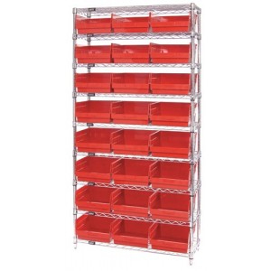 Wire Shelving Shelf Bin System - Complete Wire Package 12" x 36" x 74" Red