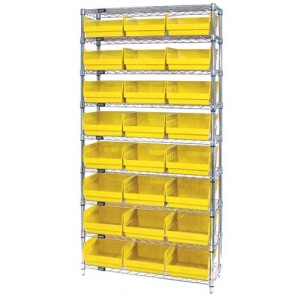 Wire Shelving Shelf Bin System - Complete Wire Package 24" x 36" x 74" Yellow