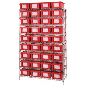 wire shelving system with genuine stack and nest totes - complete package 48" x 18" x 74" Red