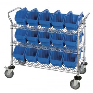 QuickPick Bin Mobile Wire Cart 36" x 18" x 37-1/2" Blue